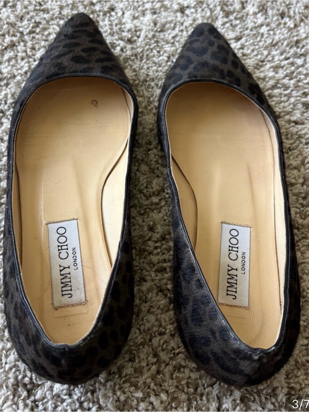 Jimmy Choo pony hair Leopard Print Pointed Toe Flats - black